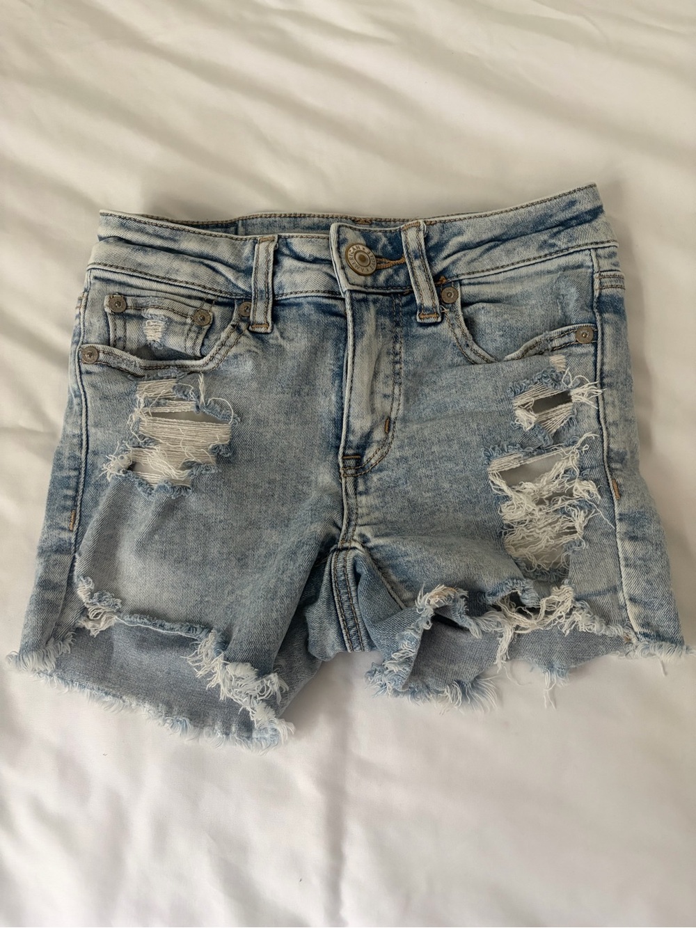 American Eagle Outfitters Light Wash Distressed Denim Shorts